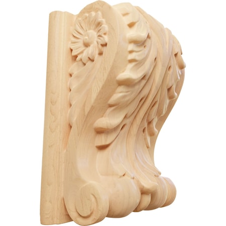Ekena Millwork 4 1/4"W x 2 1/2"D x 5 1/2"H Medium Acanthus Block w/ Backplate Wood Corbel, Red Oak CORW04X03X06ABRO